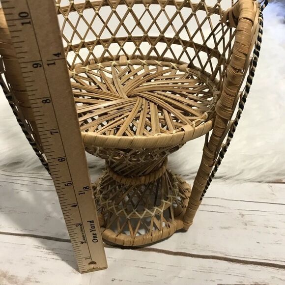 D Mini Papasan Boho Chair Whicker Peacock Fan Back Rattan Chair Dolls Plant Stan - Picture 5 of 7